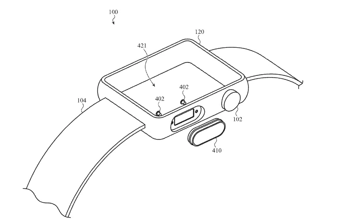 Figure of biometric button assembly for Apple patent for Touch ID on Apple Watch