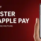 Apple Pay advert from AmBank Malaysia showing hand with smartphone and visa card