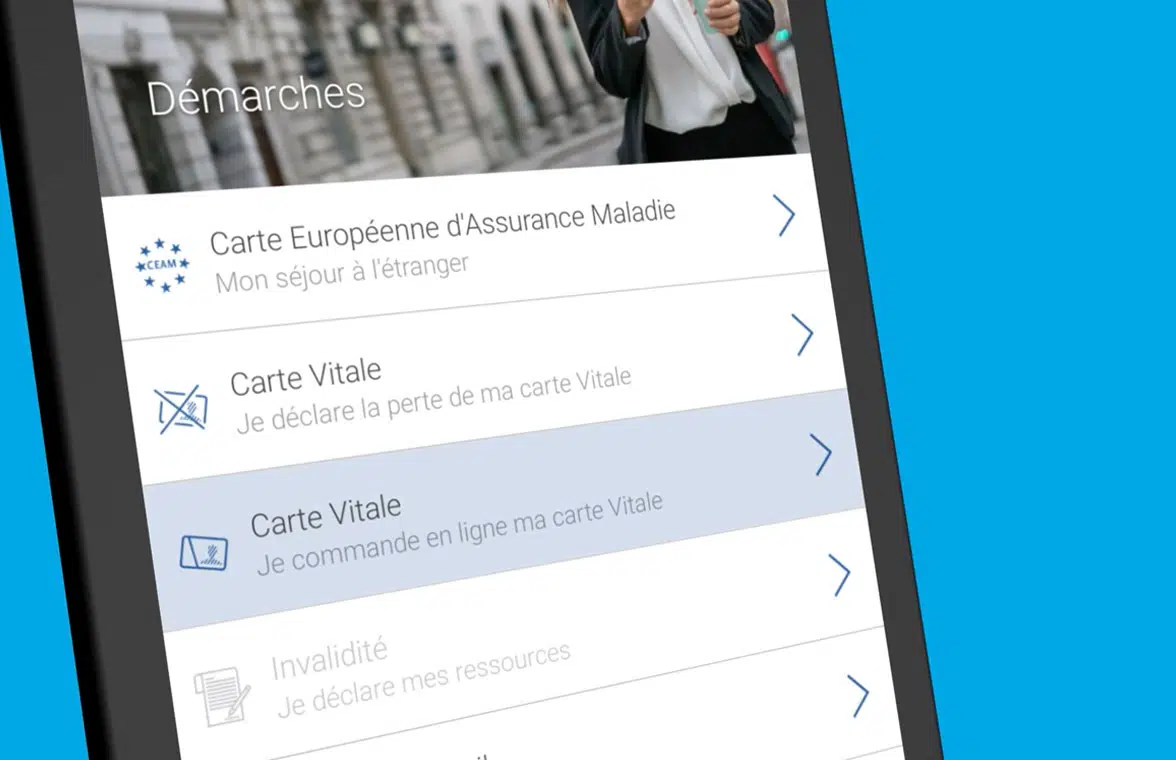 France's digital health insurance card application on a smartphone
