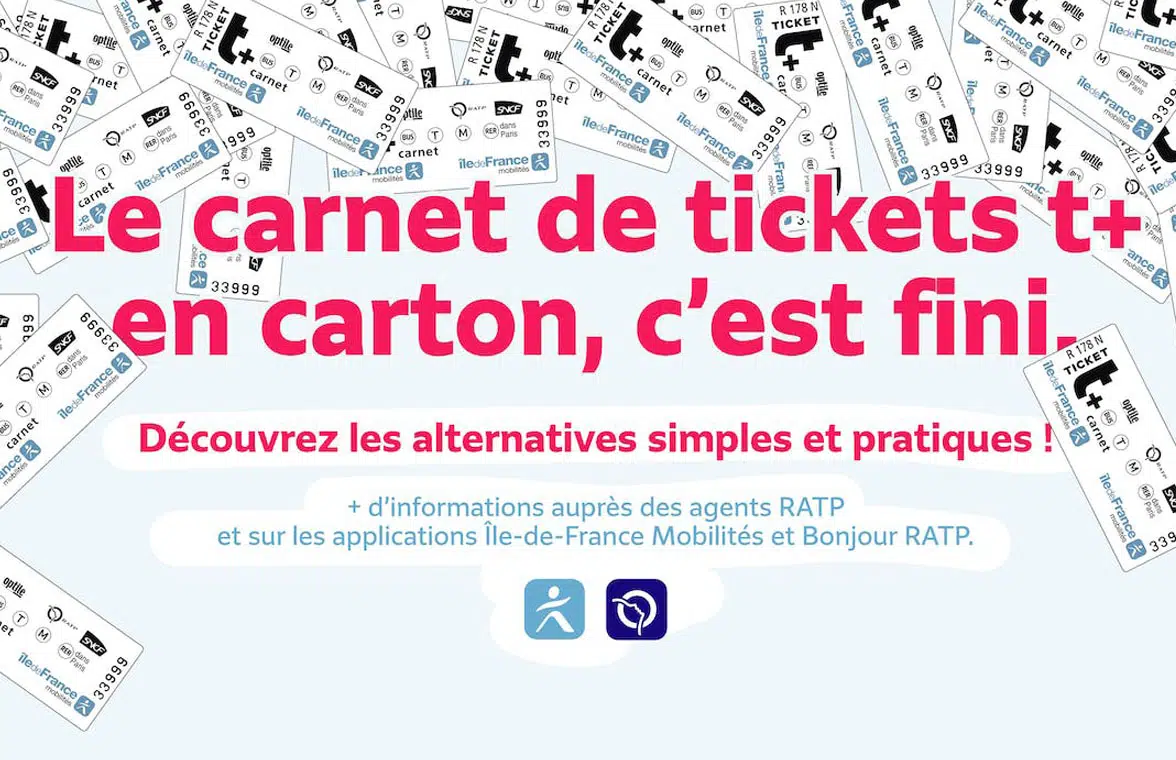 Paris metro poster saying physical tickets are being phased out