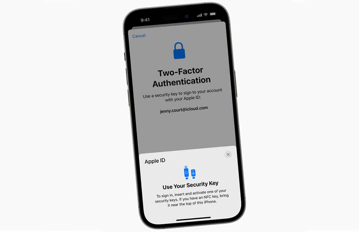 Apple ID on screen with third party security key