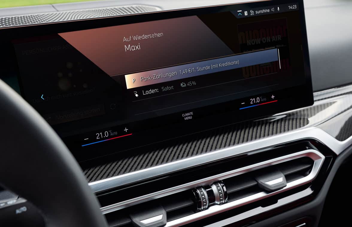 BMW in-car contactless parking payments screen