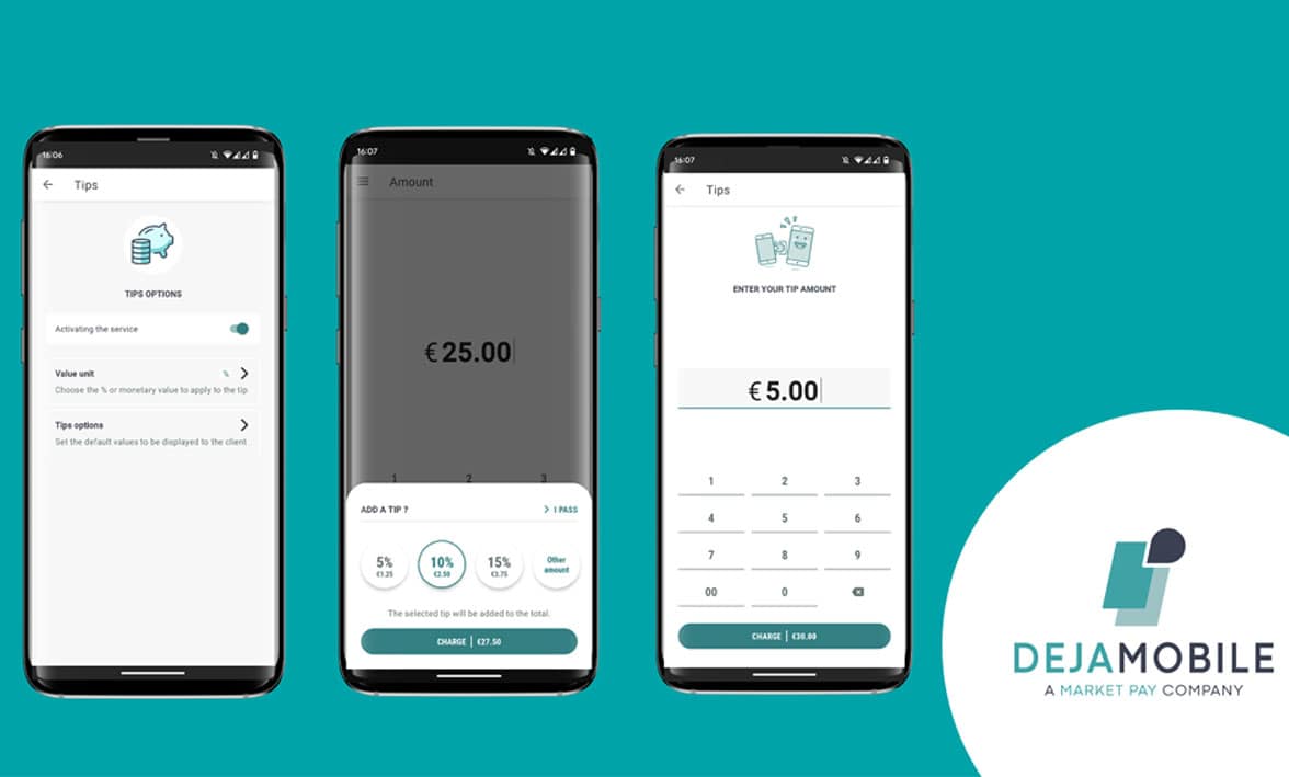 Tips on a smartphone on Dejamobile ReadyToTap Payment for Merchants SoftPOS solution