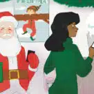 NFC Forum Santa using mobile payment to buy Christmas present cartoon
