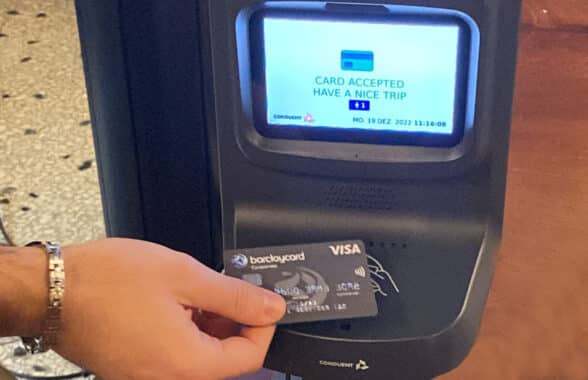 Open loop contactless fare payments reader on Venice public transport network