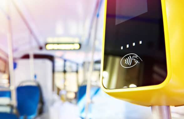 contactless payments device on bus