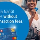 Promo graphic for Bank of Montreal advertising dropping of debit card transaction fees for contactless fare payments across Canada