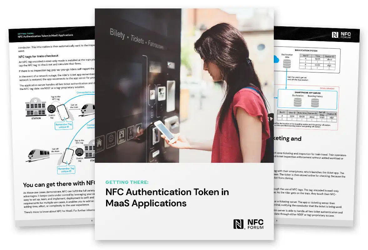 Graphic showing front page of NFC Forum's white paper on how NFC tags and devices can be used to facilitate Mobility-as-a-Service solutions