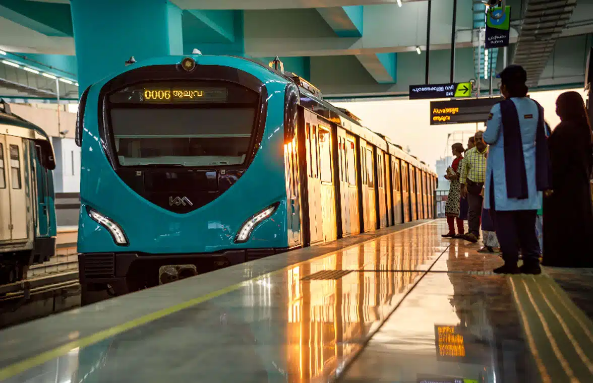Kochi Metro, India, rapid transit system train entering station
