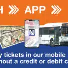 NJ Transit promo for cash in app which lets passengers buy digital tickets on their smartphone with cash