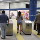 Ticket barrier on Valencia metro which is being upgraded to support open loop contactless fare payments and mobile ticketing