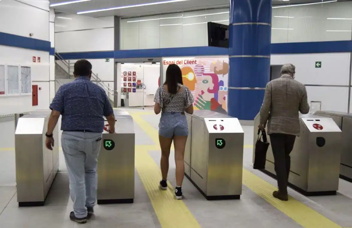 Ticket barrier on Valencia metro which is being upgraded to support open loop contactless fare payments and mobile ticketing
