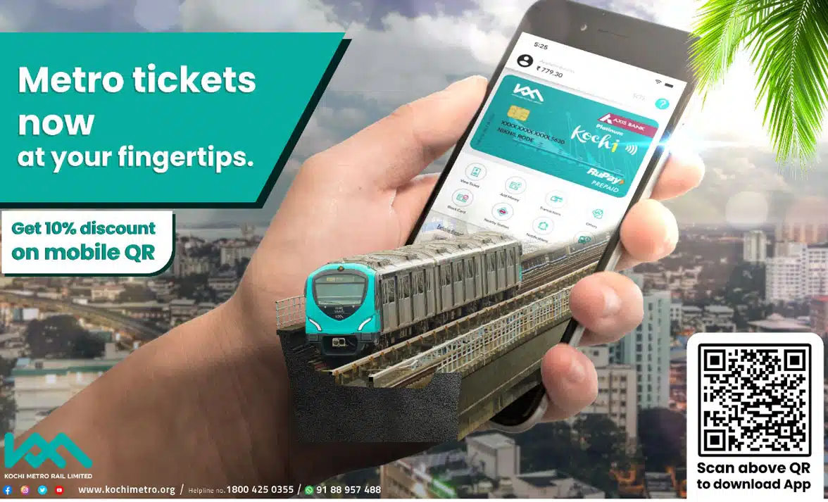 Kochi Metro discount on mobile QR ticketing advert