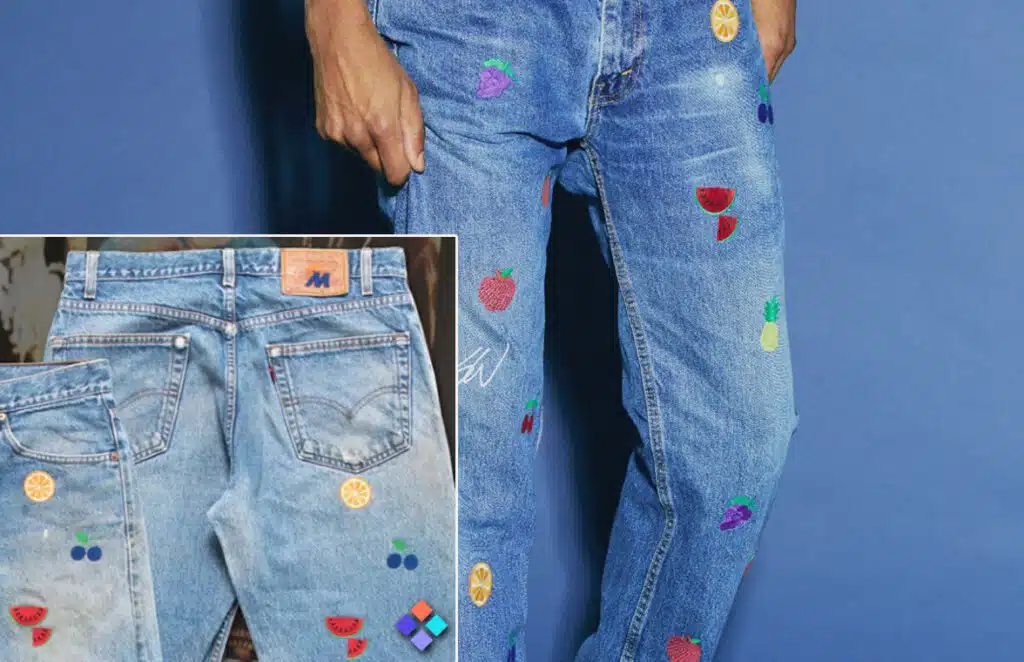 Digital fashion house mntge upcycled physical Levi’s jeans with NFC tag that links to NFT