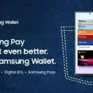 Advert for Samsung Wallet in India showing payment cards, digital IDs, tickets and travel passes on a Galaxy smartphone
