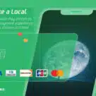 Tencent WeChat Pay / Weixin Pay advert with credit card and smartphone and visa, Discover, Mastercard and JCB credit card logos