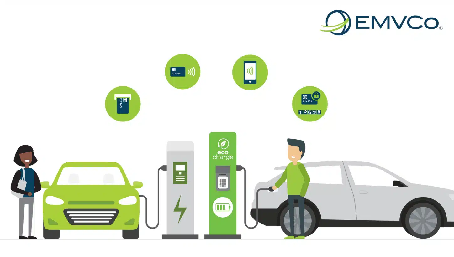 Stylised illustration of people charging electric cars
