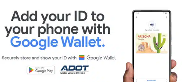 Arizona Motor Vehicle Division banner for Google Wallet digital IDs and driving licences on Android smartphones