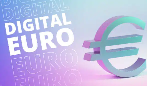 Digital euro symbol and words