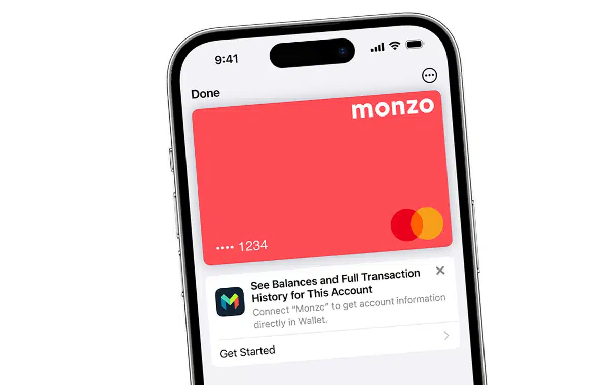 Apple Connected Cards feature on a Monzo digital card on smartphone