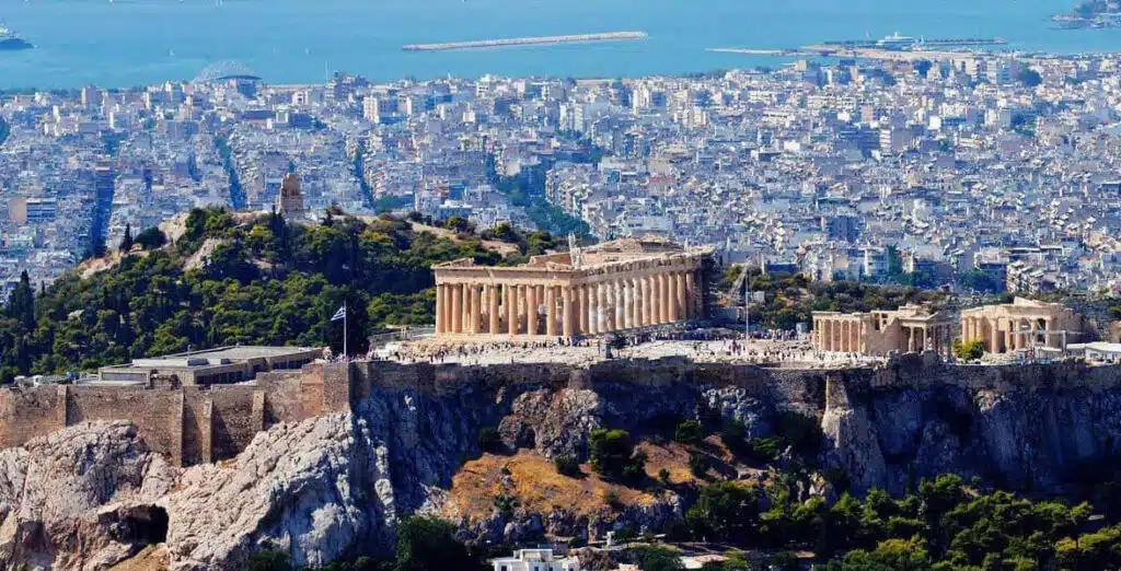 General view of Athens, Greece, centred on the Parthenon